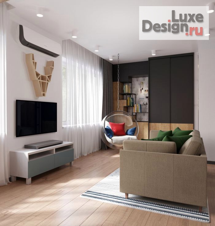 Дизайн интерьера двухкомнатной квартиры "Интерьер с элементами дерева" (фото 4)